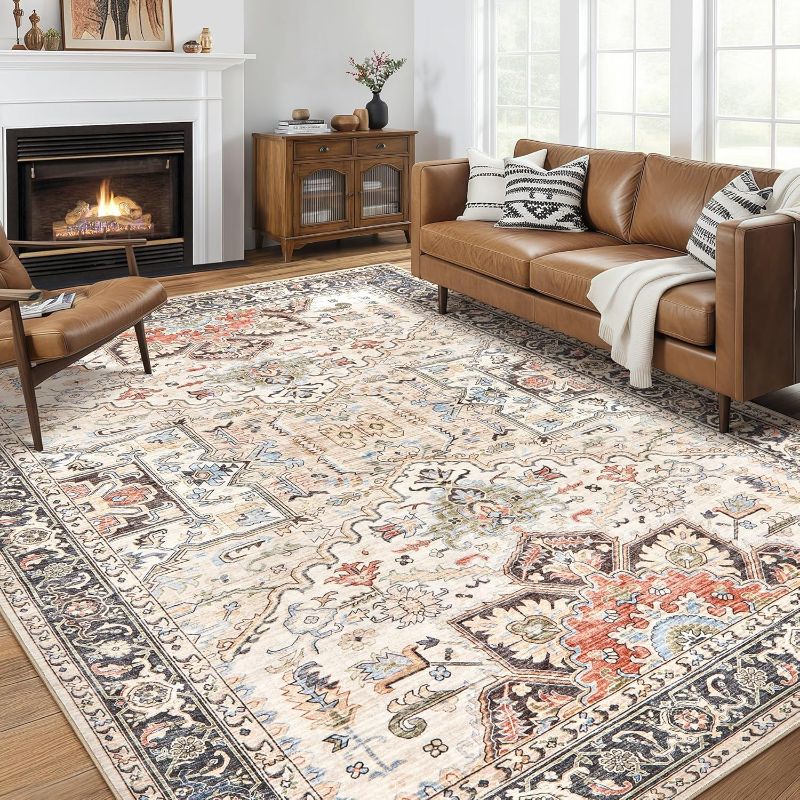 Photo 1 of 9x12 Area Rugs for Living Room - Large Carpet Ultra Thin Soft Washable Oriental Vintage Floral Distressed Rug Big Indoor Carpets for Bedroom Nursery Dorm Home Decor Aesthetic - Multi