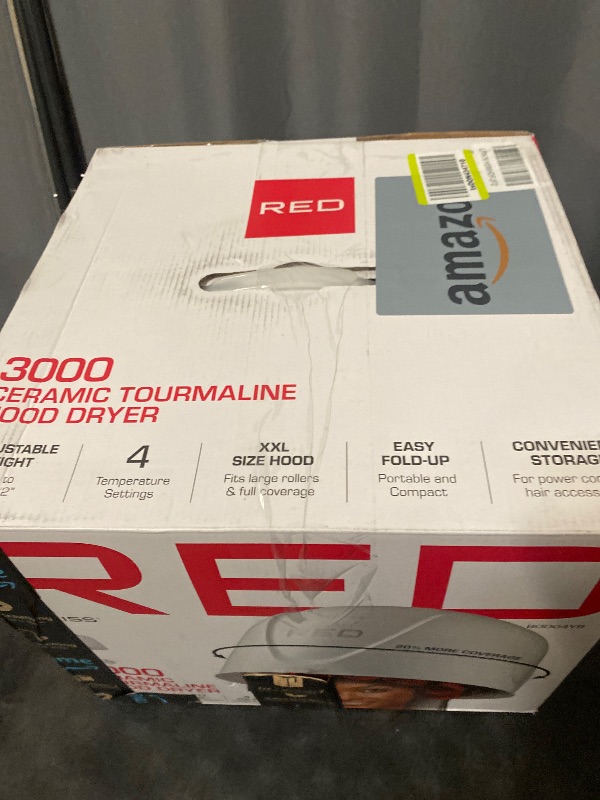 Photo 1 of Red by Kiss 3000 Ceramic Tourmaline Professional Hood Dryer, 4 Heat Settings Blow Dryer for Home & Salon, Height Adjustable Convenient Big Hood Size Extra Coverage (1875 Wattage)