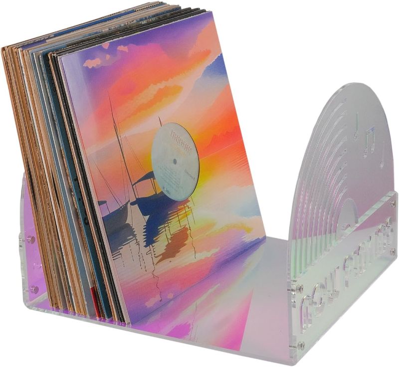 Photo 1 of Acrylic Vinyl Record Storage Holder, Prism Colorful Record Holder Stand for Albums,Now Playing Display LP Holder Rack (Prism acrylic, 50-75 LP Capacity)