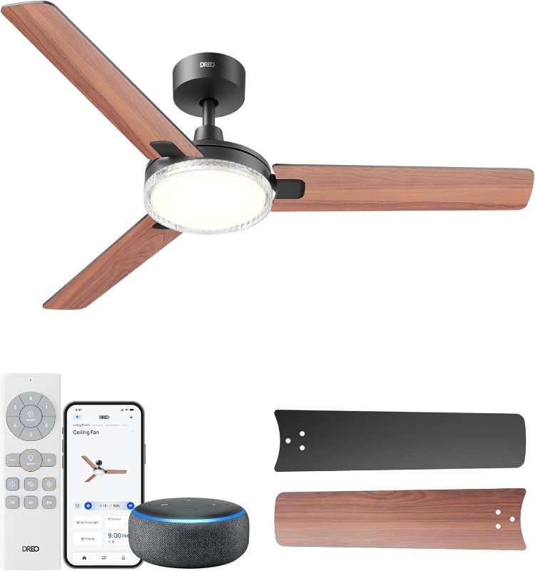Photo 1 of Dreo Smart Ceiling Fans with Lights, 52 Inch Black Ceiling Fan, 12 Speeds & 3 Fan Modes, Stepless Color Tones, Dimmable LED Light, 1-12H Timer, Quiet DC Motor, Remote/APP/Alexa/Wall Switch Control