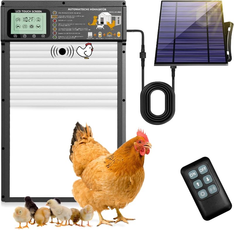 Photo 1 of Automatic Chicken Coop Door, Weatherproof Automatic Coop Door with Radar Sensor & Timer & Light Sensor, Aluminum Alloy Chicken Door Solar 6000mAh Battery or USB Powered for Poultry (White)