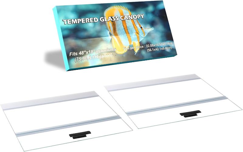 Photo 1 of 2PCS Set Clear Tempered Glass Canopy,75/90/110 Gallon Aquarium Fish Tank Hoods for Aqueon (22.08x16.57x 0.16in Each Piece)