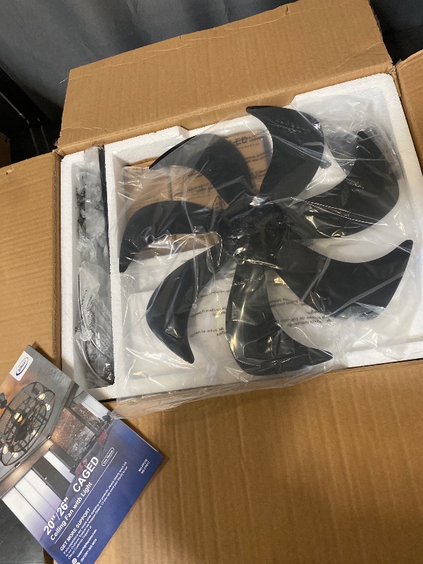 Photo 1 of Depuley Outdoor Ceiling Fan with Light: 26" Caged Ceiling Fans with Remote App Control for Patio Kitchen Bedroom - Farmhouse Fandelier Flush Mount Lights Fixture Reversible 6 Speed Timer Black