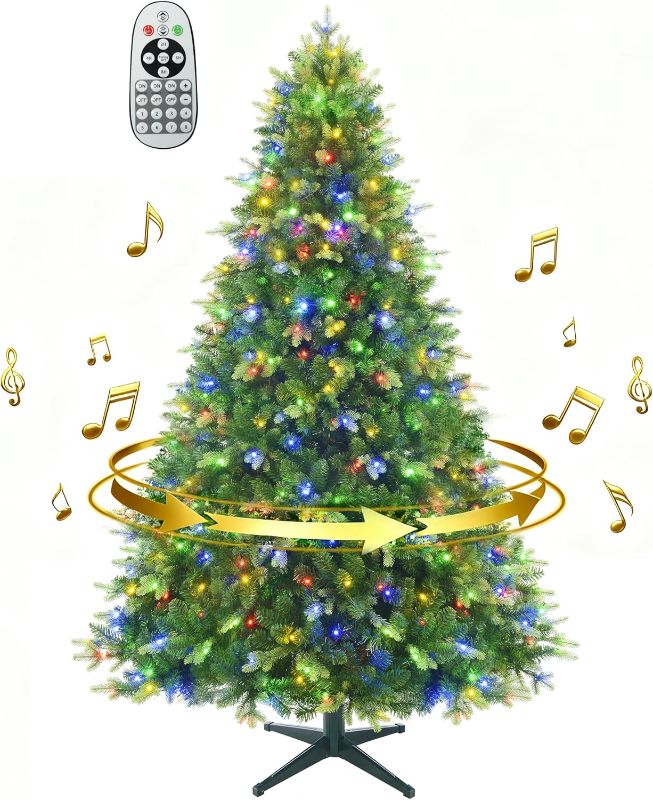 Photo 1 of 7.5ft Prelit Artificial Christmas Tree with Music, 470 Warm White & Multi-Color LED Lights, 1470 PE+PVC Branch Tips, Remote Control Rotating Bracket, 8 Lighting Effects, Timed Design