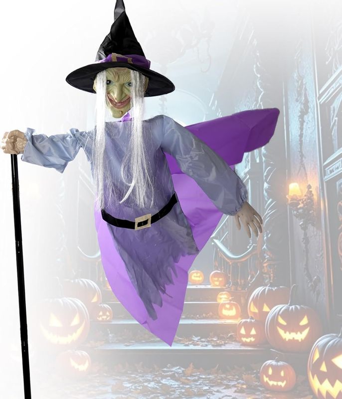 Photo 1 of 6.2Ft Large Animated Hovering Witch, Motion & Sound Activated Animatronics with Glowing Eyes & Voice, Haunted House Decor for Indoor Outdoor Horror Party, Home Yard Garden