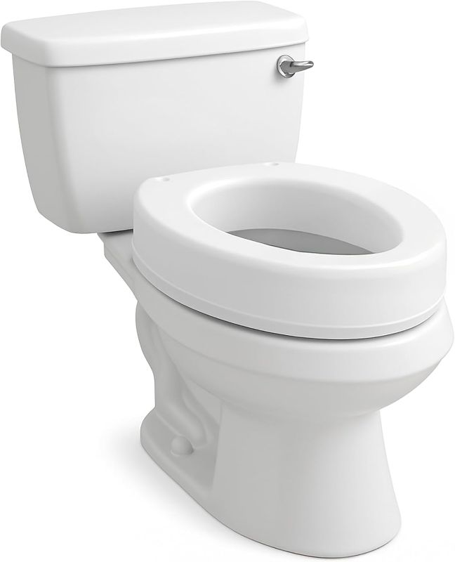 Photo 1 of Carex Toilet Seat Riser, Elongated Raised Toilet Seat Adds 3.5 inches to Toilet Height, for Assistance Bending or Sitting, 300 Pound Weight Capacity Toilet Riser