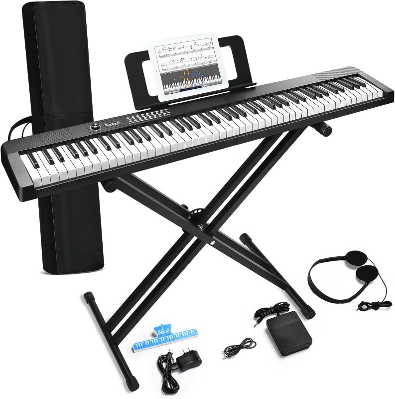 Photo 1 of 88 Key Keyboard Piano, Semi Weighted Electronic Digital Piano with Music Stand, Power Supply, Sustain Pedal, Stand, Bluetooth, Carrying Case, Headphones, USB-MIDI, Piano Lessons for Beginners