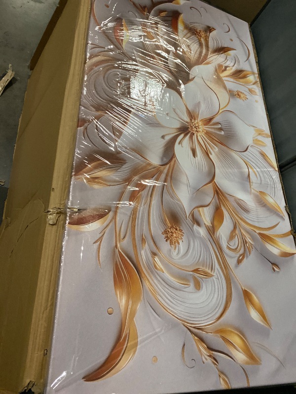Photo 1 of Flower Canvas Wall Art for Bedroom White and Gold Wall Decor for Living Room Wall Art for Dining Room Large Size 29" x 58"