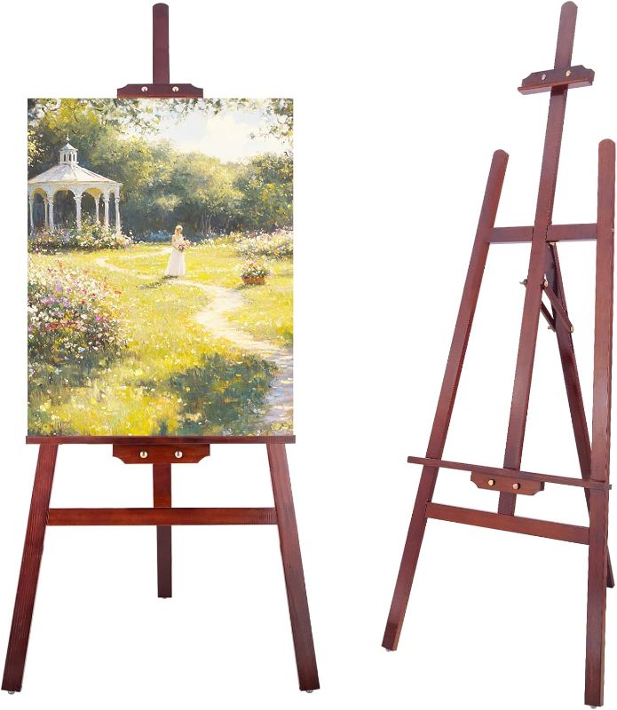 Photo 1 of Falling in Art Easel Stand for Painting, Adjustable Wooden Easels for Painting Canvas Up to 42", Folding Art Easel for Drawing, Wedding Sign and Poster, Suitable for Kids and Adults(Brown)