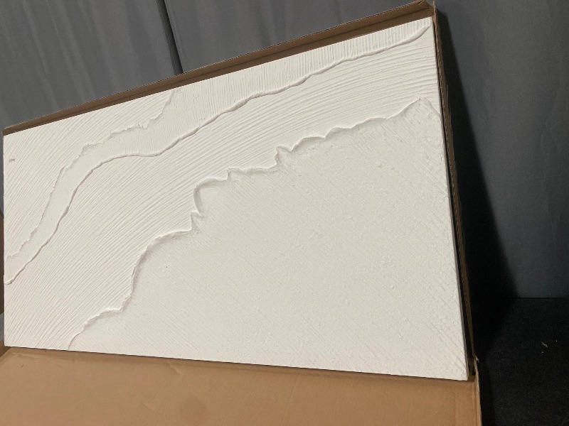 Photo 1 of Abstract Oil Painting, Black and White Beach Waves Landscape, 24x48 Inch, Hand-painted, Wall Art Decor for Living Room, Bedroom, Office