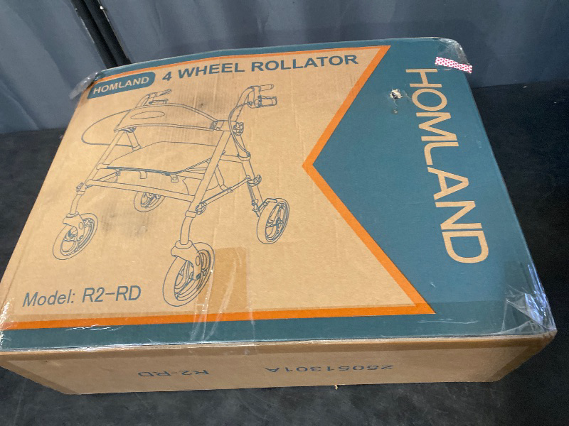 Photo 1 of HOMLAND Foldable Rollator Walkers with Seat for Seniors, 8'' Big Wheels, 350 lb. Weight Capacity, Adjustable Handles and Seat Height, Lightweight Rolling Walker, Red