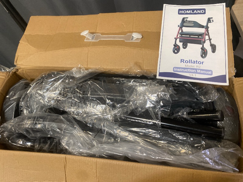 Photo 1 of HOMLAND Foldable Rollator Walkers with Seat for Seniors, 8'' Big Wheels, 350 lb. Weight Capacity, Adjustable Handles and Seat Height, Lightweight Rolling Walker, Red