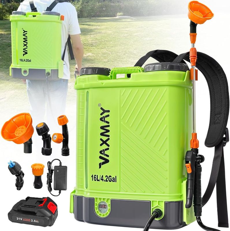 Photo 1 of Battery Powered Backpack Sprayer 4 Gallon, VAXMAY 100 PSI Electric Graden Sprayer Works with Makita 18V Battery, Weed Yard Sprayer with Telescopic Wand, 5 Nozzles, 2.6 Ah Battery & Charger Included