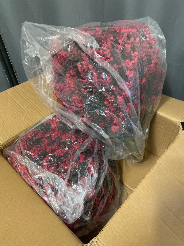 Photo 1 of 28" Set of 2 Artificial Boxwood Topiary Ball Bush for Outdoor with Ground Spike, UV Resistant Faux Greenery Shrubs, Fake Rose&Green Boxwood Plants for Garden, Yard, Porch, Patio Decor