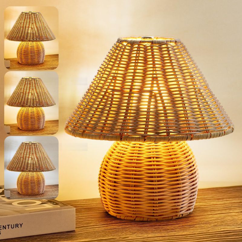 Photo 1 of Bamboo Table Lamp Handmade Boho Rattan Bedside Lamp,3 Colors Adjustable Vintage Wicker Wooden Nightstand Lamp with E26 Bulb for Bedroom Living Room Desk Entrance