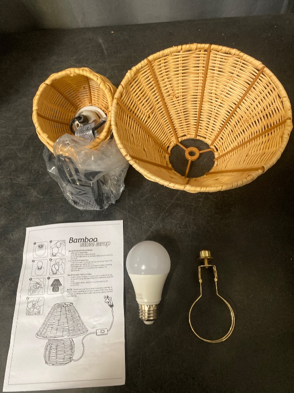 Photo 1 of Bamboo Table Lamp Handmade Boho Rattan Bedside Lamp,3 Colors Adjustable Vintage Wicker Wooden Nightstand Lamp with E26 Bulb for Bedroom Living Room Desk Entrance