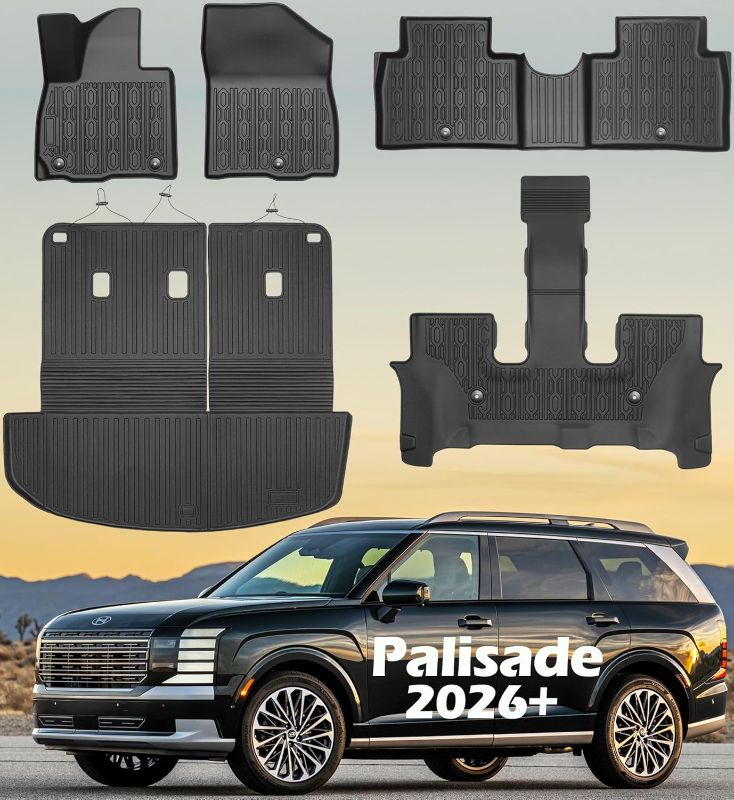 Photo 1 of Floor Mats for 2026 Palisade Gas All Weather Full Set Cargo Liners Anti Slip New Hyundai Palisade 7-Seater Only Fuel Carpet Cover Odorless Trunk Protector Mat Backrest Accessories