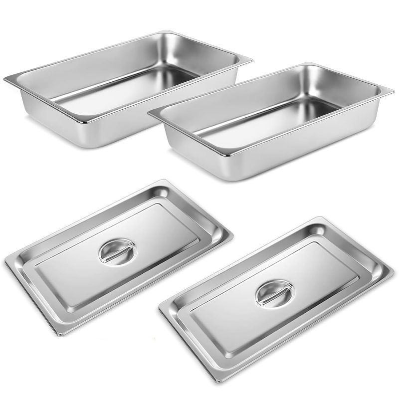 Photo 1 of Hotel Pans with Lids 2 Pack 1/1 Size 4" Deep, 1.2mm Thick Hotel Pans Full Size, Steam Table Pan for Catering Buffet Chafing Dish Pan,20.87"x12.8"x4"