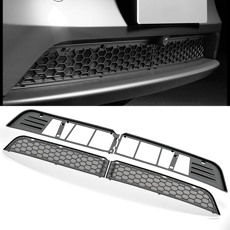 Photo 1 of Front Grill Mesh for Tesla Model Y 2025-2026 Juniper, Snap-On Radiator Guard, No-Drill Lower Bumper Grille Cover Insert, ABS & Stainless Steel Debris Protection
