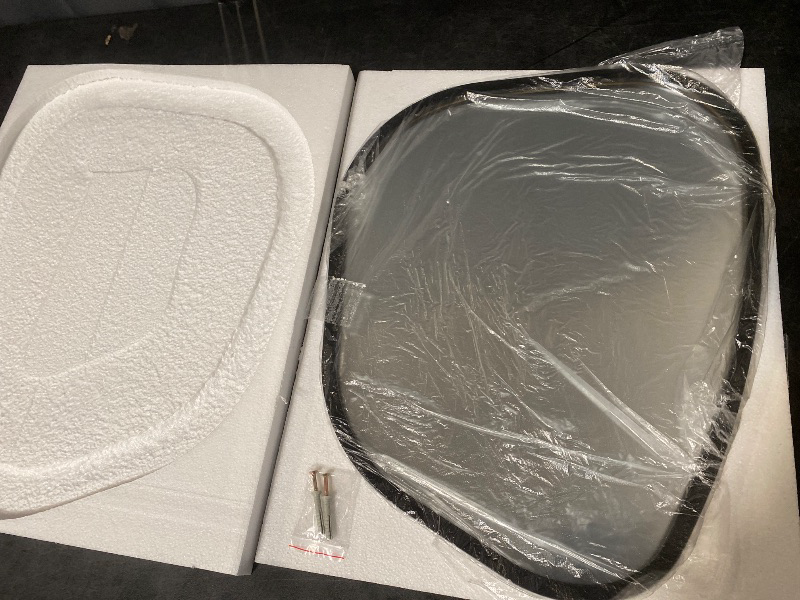 Photo 1 of Black Asymmetrical Wall Mirror Large 20"x16" Irregular Oval Mirror Modern Wood Frame Unique Shape Wall Mounted Vanity Artistic Mirrors Decorative for Living Room Bedroom Bathroom Hallway