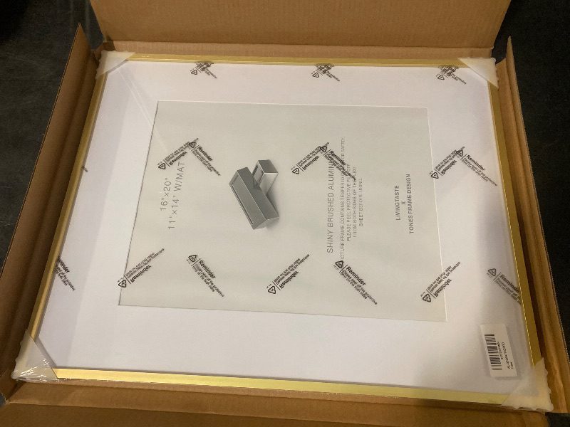 Photo 1 of 16x20 Frames Shiny Brushed Aluminum, 16 x 20 Picture Frame Gold Metal Photo Frame Mat to 11x14 Poster Frames for Art Gallery Wall Tabletop Decor