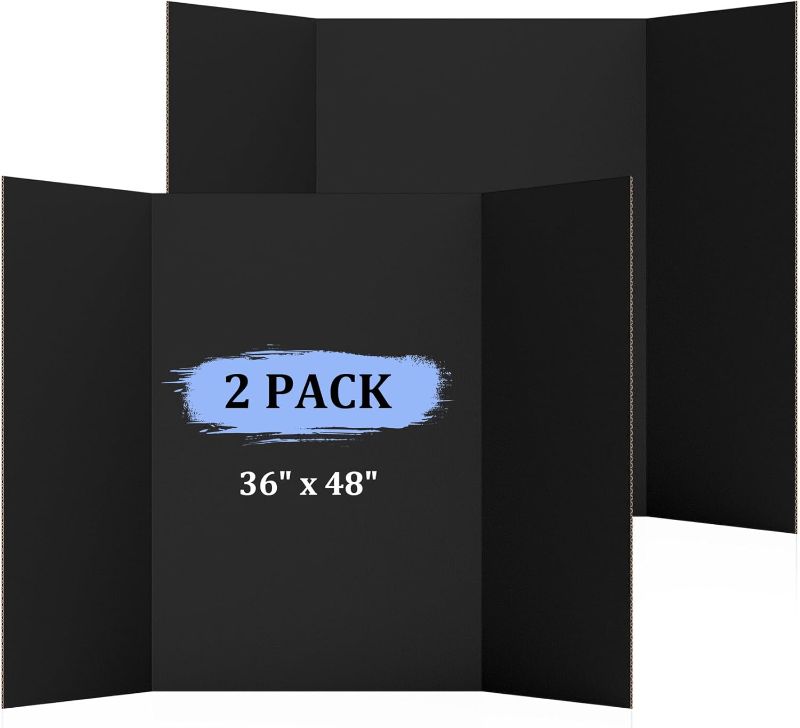 Photo 1 of 2 Pack 36" x 48" Trifold Poster Board for Presentation, Black Corrugated Cardboard Large Tri Fold Poster Board for Science Fair, Office or School Projects, Photo Displays, Exhibitions Event