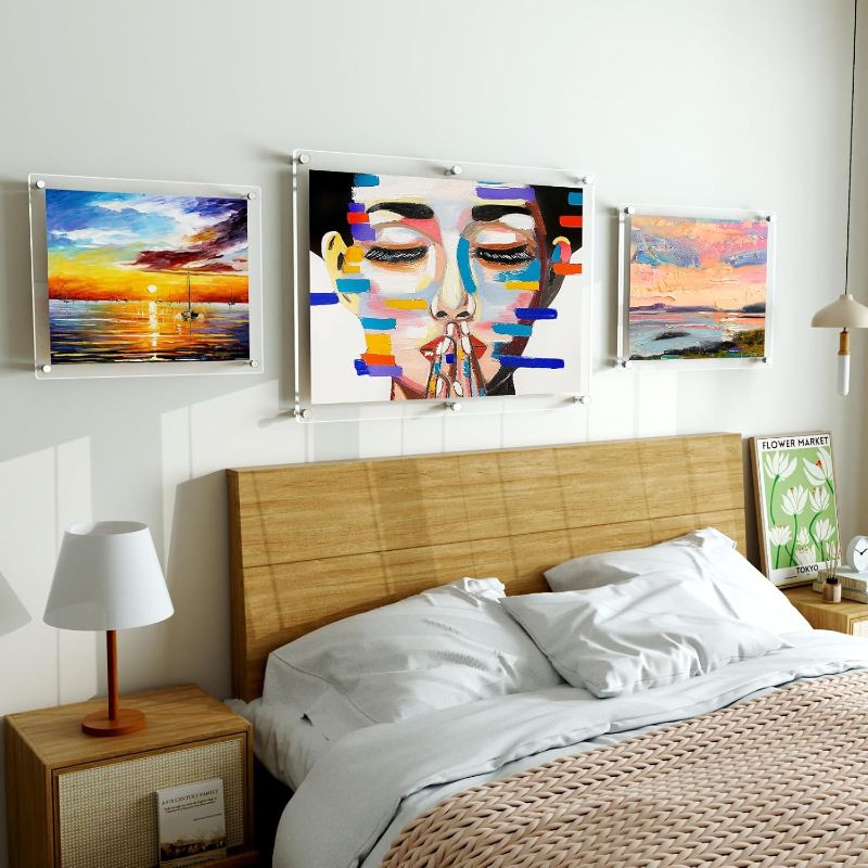 Photo 1 of Large Acrylic Floating Picture Frame 16×20 Clear Photo Frame Wall Mount, Display Photo Frames for Office/Home/Living Room, Full Frame Size 18.5×22.5