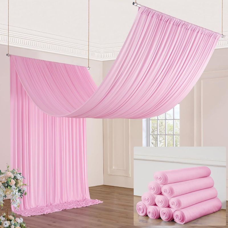 Photo 1 of 50ft×20ft Baby Pink Ceiling Drapes for Weddings Parties,10 Panels 5×20ft Long Ceiling Curtain for Tent Canopy,Wrinkle Free Silk Easy to Draping&Hang Pink Drapes for Event Church Stage Photo Bedroom