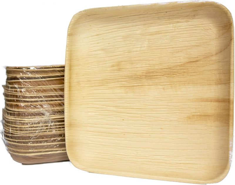 Photo 1 of Disposable Party Plates Square 8" [200] Eco Friendly Palm Leaf Plates Biodegradable For Party,BBQ,Camping,Wedding | Bamboo Plates Disposable Compostable Rustic Party Plates