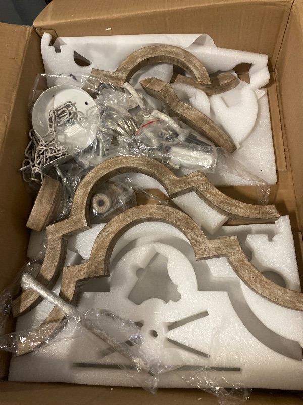 Photo 1 of Farmhouse Chandelier Light Fixtures, 4-Light Dining Room Light Fixtures Over Table, Solid Wood Chandeliers for Dining Room, 15.7“ Brown Rustic Chandeliers for Living Room Kitchen Island Bedroom Foyer