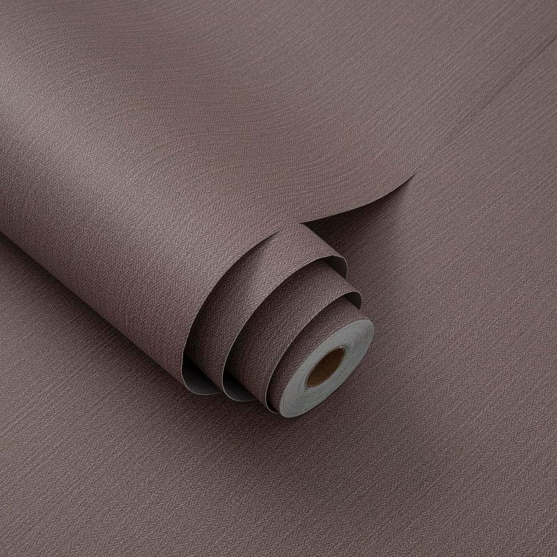 Photo 1 of 24"x393" Brown Grasscloth Peel and Stick Fabric Textured Contact Paper Linen Wallpaper Vintage Matte Frosted Waterproof Luxury Wallpaper for Bedroom Bathroom Kitchen (Dark Brown)