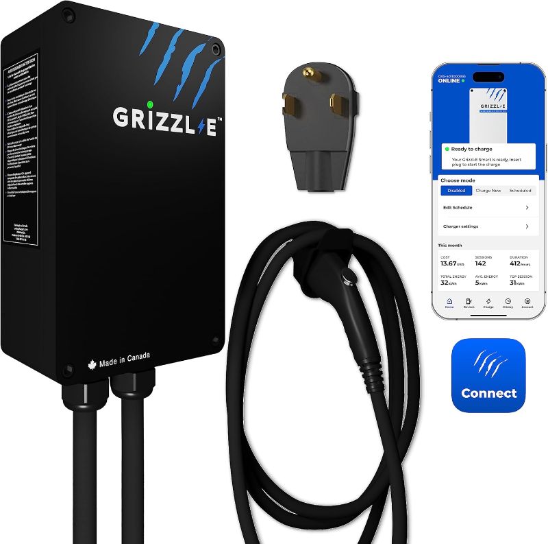 Photo 1 of Grizzl-E Smart Level 2 240V / 40A Electric Vehicle (EV) Charger, Metal Case UL Tested and Certified, Energy Star, Indoor/Outdoor Electric Car Fast Charging Station, NEMA 6-50, Black