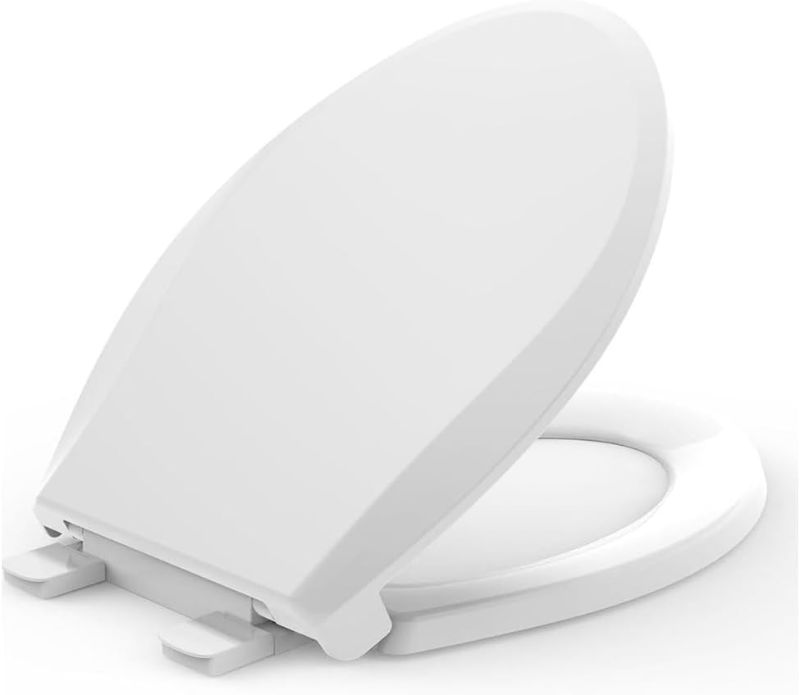 Photo 1 of K-4639-RL-0 Round Toilet Seat Replacement for KOHLER 4639-RL-0 Round-Front Toilet Seat, Quiet-Close Lid and Seat, Countoured Seat, Bumpers and Installation Hardware, White