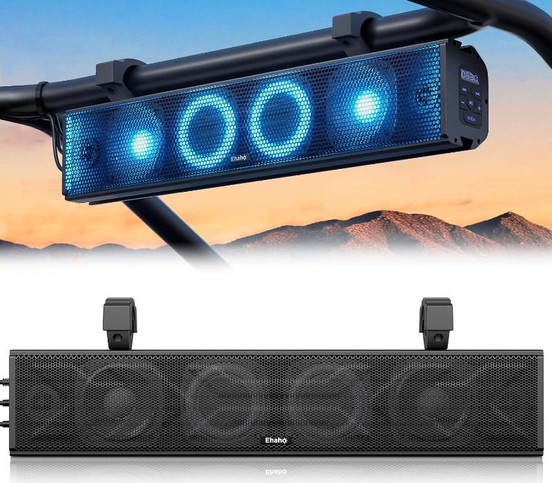 Photo 1 of 25 Inch UTV Sound Bar, ATV SoundBar Bluetooth with RGB Lighting, IP66 Waterproof Golf Cart Sound Bar, Amplified Powersports SXS SoundBar, UTV Speakers Compatible with Polaris RZR Can-Am