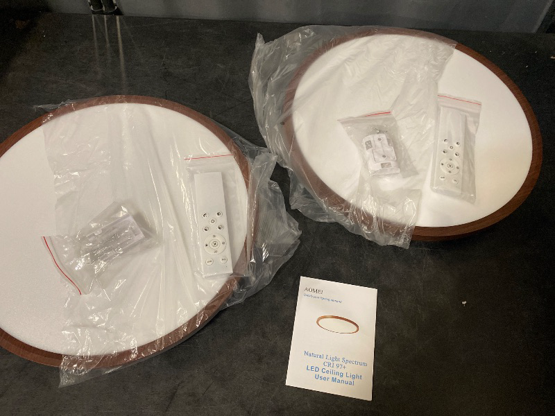 Photo 1 of 2 Pack AOMEI 16'' Black Walnut Style Flush Mount Ceiling Light – 36W 3000-6000K Full Spectrum Eye-Care LED, Sealed ABS Design with Anti-Glare Acrylic Panel, Easy Installation for Bedroom/Living Room