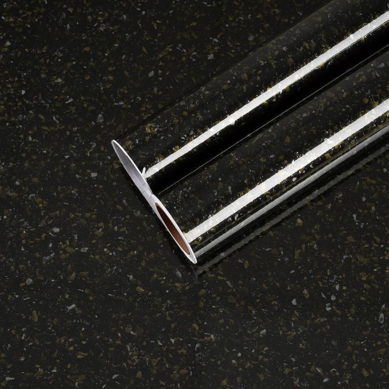 Photo 1 of Black Gold Granite Contact Paper Peel and Stick Countertops for Kitchen Waterproof Marble Wallpaper Self Adhesive Granite Countertop Contact Paper for Cabinets Counters Desk Cover 17.7''x100''