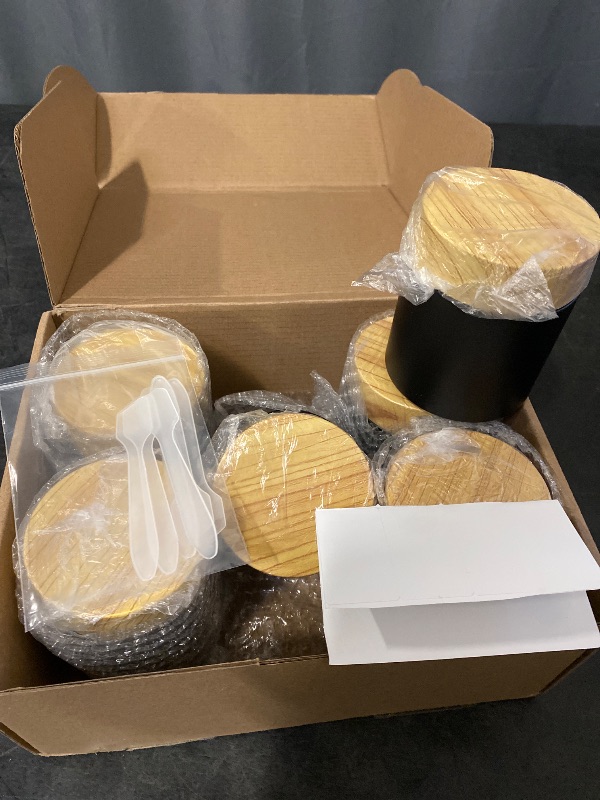 Photo 1 of 6 Pack 8 oz Black Round Glass Jars,Empty Glass Cosmetic Containers with Plastic Wood Grain Lid,Inner Liners for Lotion,Powders,Ointments,Storage Creams,Candle Making