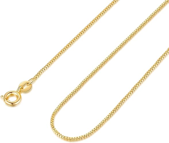 Photo 1 of 14K Gold Necklace for Women Gold Chain for Men 1/1.5/2mm Wide Thin Box Chain Thin Necklace for Women Chains Minimalist Classic Hip-Pop Necklaces Non Tarnish