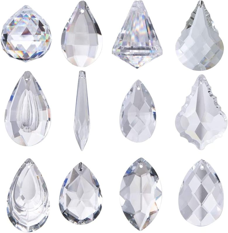 Photo 1 of H&D Pack of 12 Clear Crystal Chandelier Lamp Lighting Drops Pendants Balls Prisms Hanging Glass Prisms Parts Suncatcher Home/House Decor