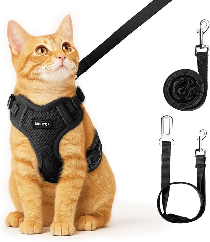 Photo 1 of Cat Harness and Leash for Walking, Cat Car Harness, Escape Proof Soft Adjustable Vest Harnesses for Cats, Easy Control Breathable Reflective Strips Harness, Kitten Harness and Leash Set, Black, S