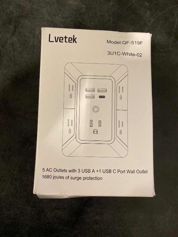 Photo 1 of 5 Outlet Extender Multi Plug Wall Outlets with 4 USB Charging Ports (1 USB C Outlet), 3 Sided 1680J Surge Protector Power Strip USB Wall Charger for Home, Office, Travel, ETL Listed, White
