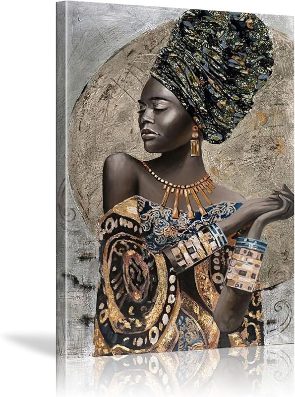 Photo 1 of African American Wall Art- Elegant Black Woman Minimalist Wall Decor- Abstract Black Art Painting Canvas Prints for Living Room Bathroom Home Decoration Framed Artwork for Walls 12”x16”