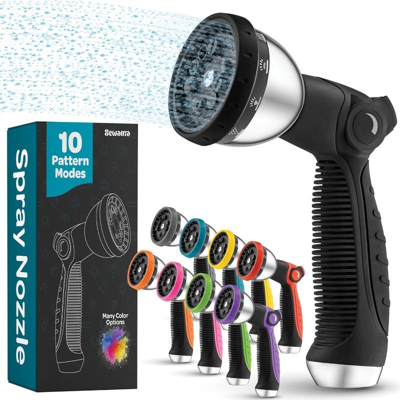 Photo 1 of Hose Nozzle [Black] Heavy Duty Hose Sprayer With 10 Adjustable Watering Patterns. Thumb Control Design, Comfortable Ergonomic Grip, Garden Hose Nozzle for Watering Plants & Lawns/Fun showers/Cleaning
