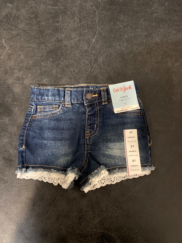 Photo 1 of Size: 3T Cat & Jack Toddler Girls' Denim Raw Hem Cutoff Jean Shorts- (US, Age, 3 Years, Dark Wash Eyelot)