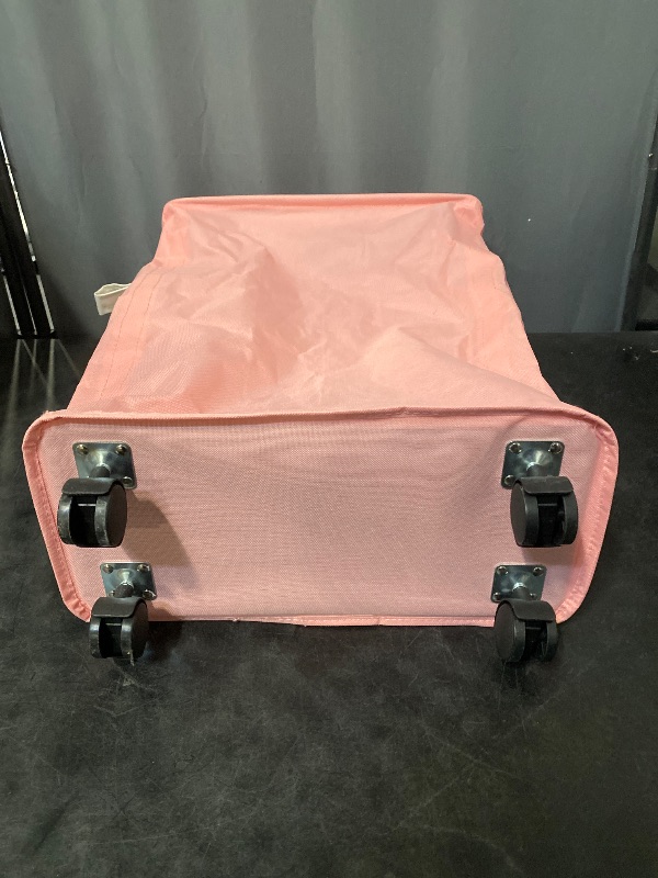 Photo 1 of Caroeas Slim Laundry Baskets on Wheels , Foldable Corner Storage Bins, Rolling Laundry Hamper with Leather Handle(Pink)
