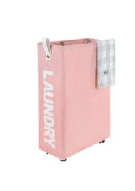 Photo 1 of Caroeas Slim Laundry Baskets on Wheels , Foldable Corner Storage Bins, Rolling Laundry Hamper with Leather Handle(Pink)
