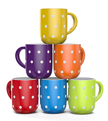 Photo 1 of Francois Et Mimi, Set of 6 Large 16 Ounce Ceramic Coffee Mugs (Polka Dot) (Colorful Polka Dot)
