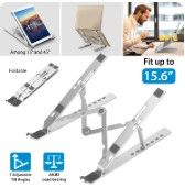 Photo 1 of Laptop Stand Lifter Foldable Aluminum Desktop Holder Stand Angle Adjustable Tablet PC Holder Riser Ventilated Laptop Phone Tray, Silver