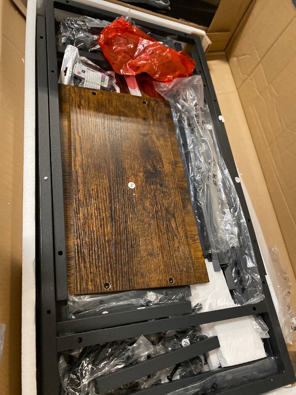 Photo 1 of 47 Inch Computer Gaming Desk with Power Outlets LED Lights Reversible Home Office with Adjustable Fabric Storage Drawers for Working Writing Study, Rustic Brown