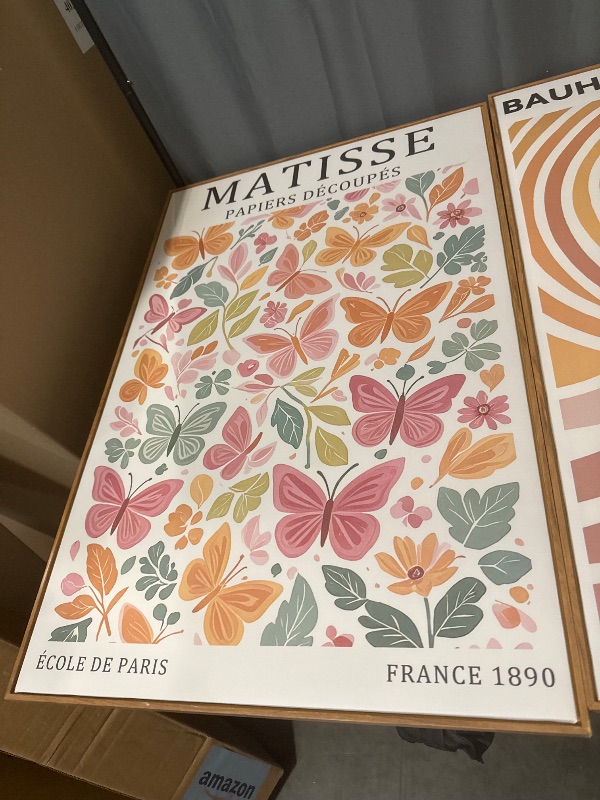 Photo 1 of Ausril Boho Flower Market Framed Canvas Wall Art Set, Matisse Floral Wall Decor, Abstract Botanical Wall Painting, Nature Floral Illustration Art Prints for Living Room, Bedroom, Office 24"X36"X3